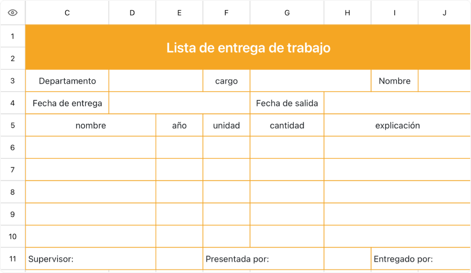 Lista de entrega de trabajo
